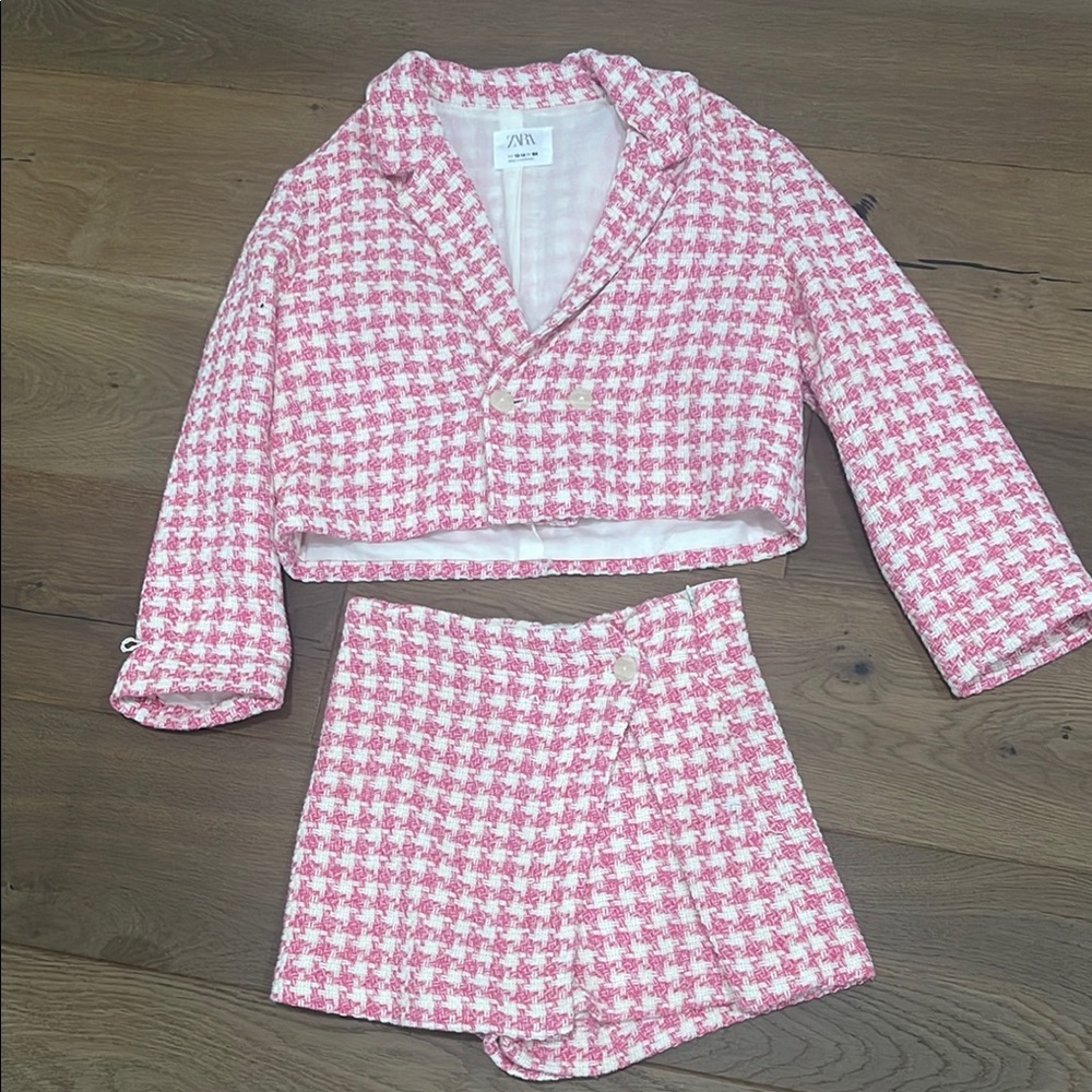Zara Pink and White Houndstooth Jacket and Shorts (NEVER WORN)